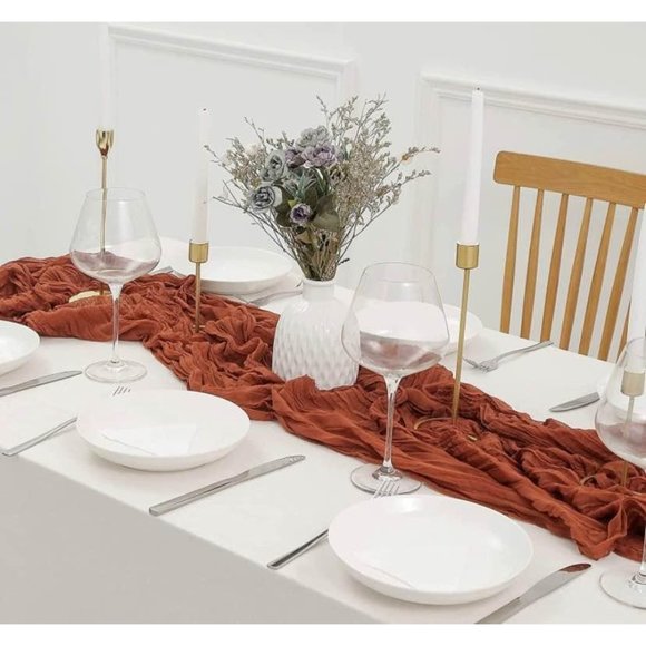 Rust Cheesecloth Terracotta Table Runner 13.3ft Boho Gauze Wedding Linen - Picture 2 of 6